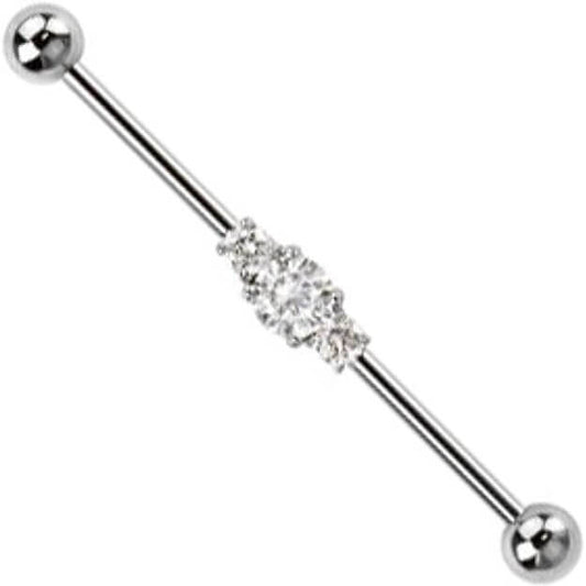 Barbell Industrial Sfere Argento con 3 Zirconi