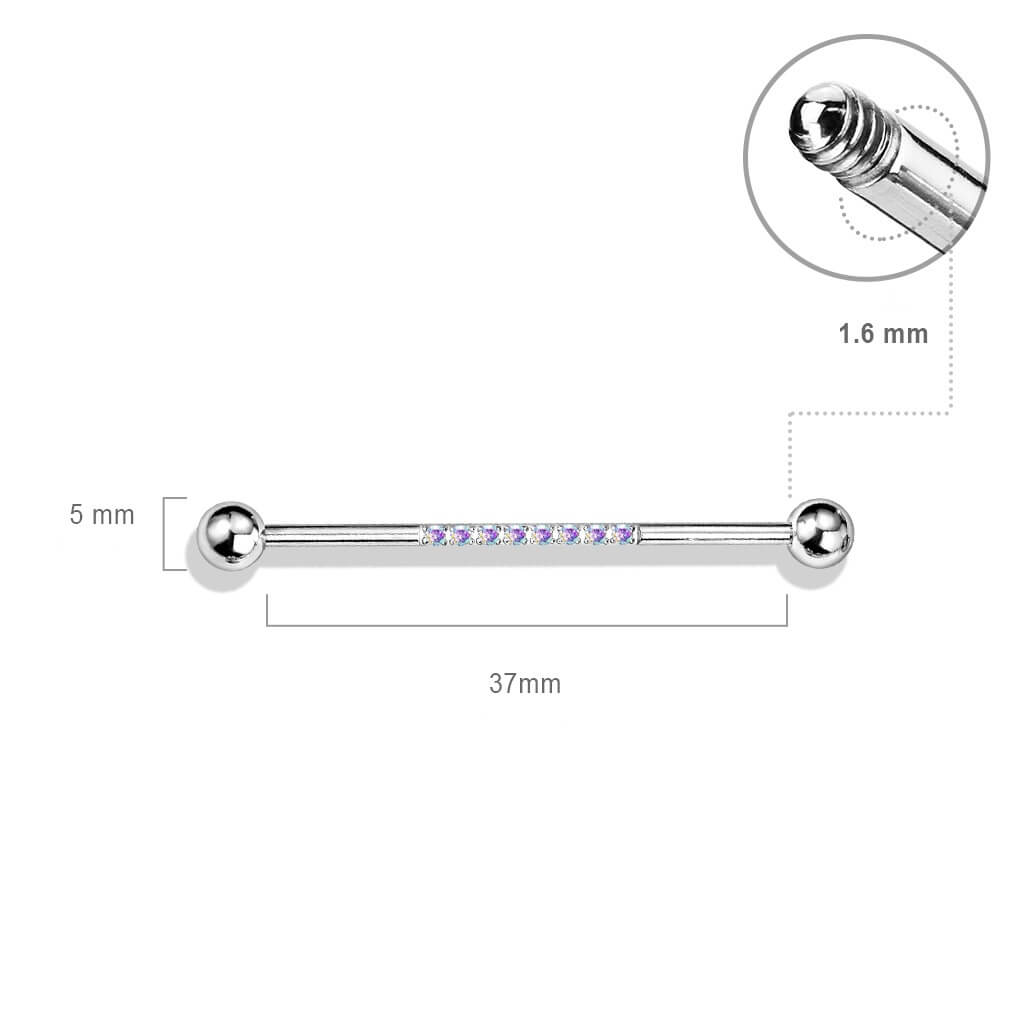 Industrial Barbell Kugel Silber Linie Zirkonia