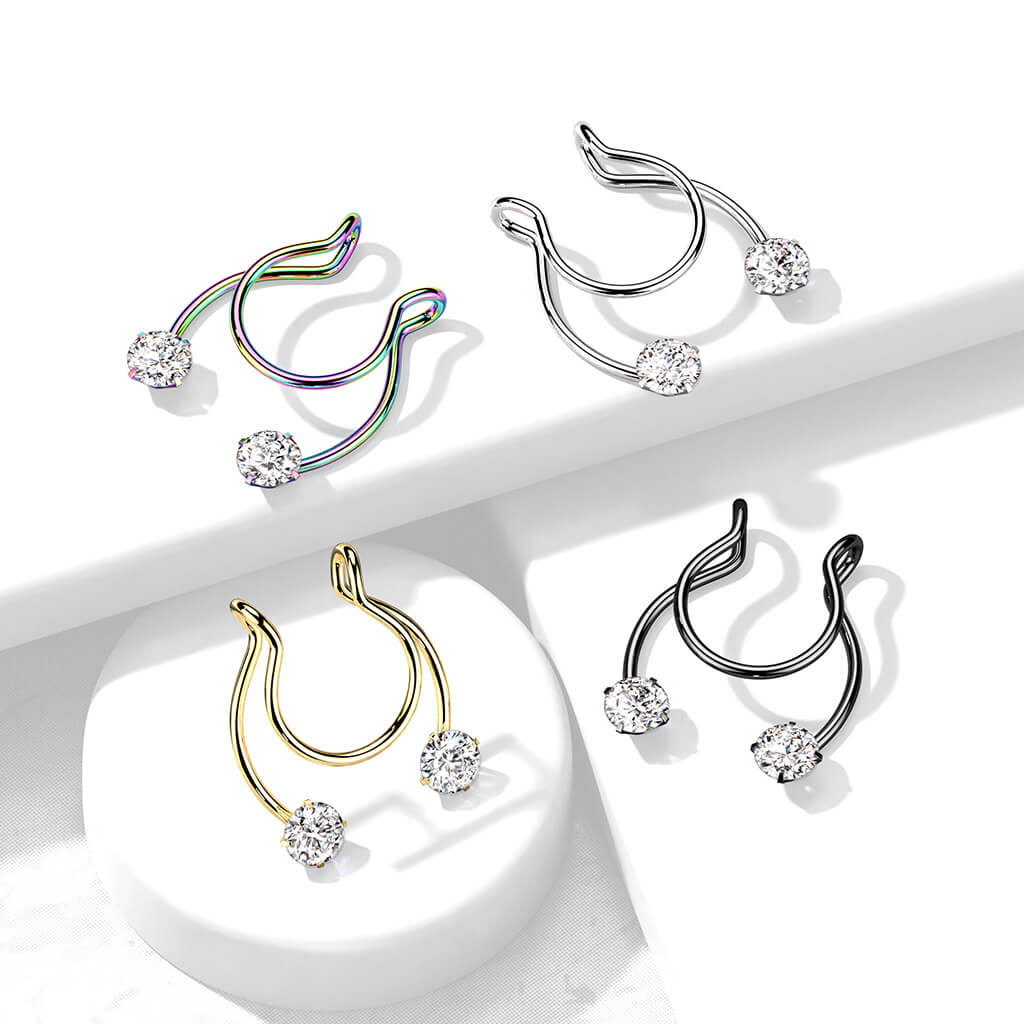 Fake Nose Piercing Horseshoe Zirconia Bendable