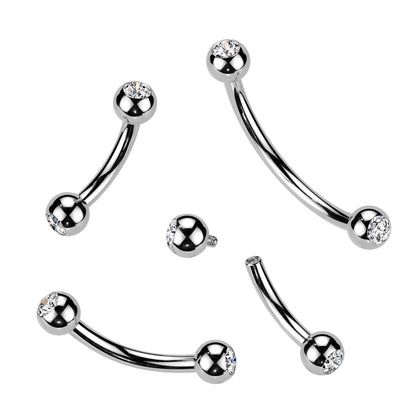 Eyebrow Piercing Ball Zirconia Silver Internally Threaded