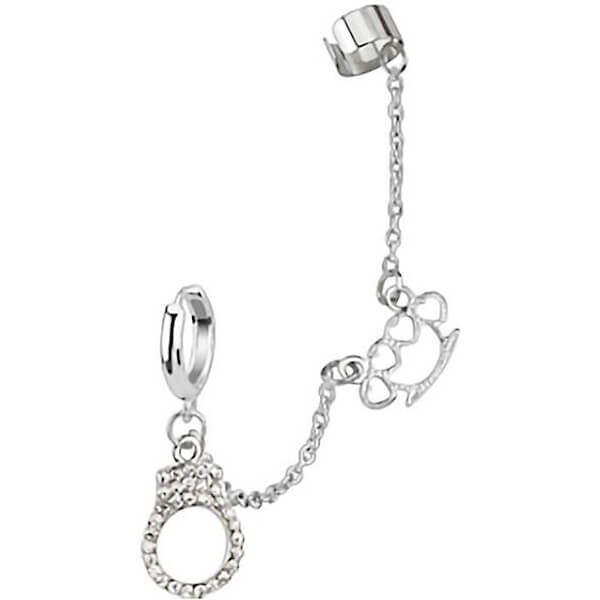 Ear Cuff in argento con pendenti a forma di manetta e tirapugni Clicker