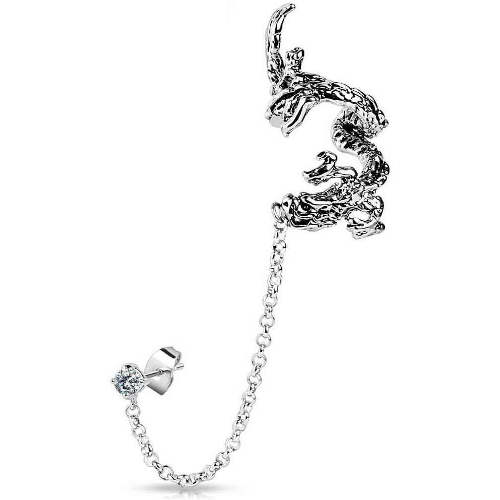 Ear Cuff Drache Kette beweglich Zirkonia Silber