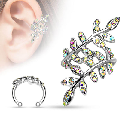 Earcuff Ear Cuff Blätter Zirkonia Biegbar