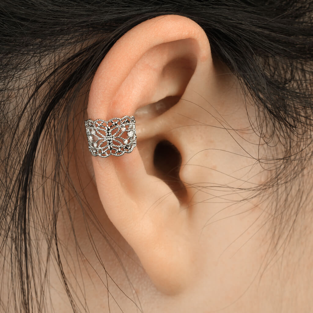 Earcuff Ear cuff farfalla d´argento con zirconi Pieghevole