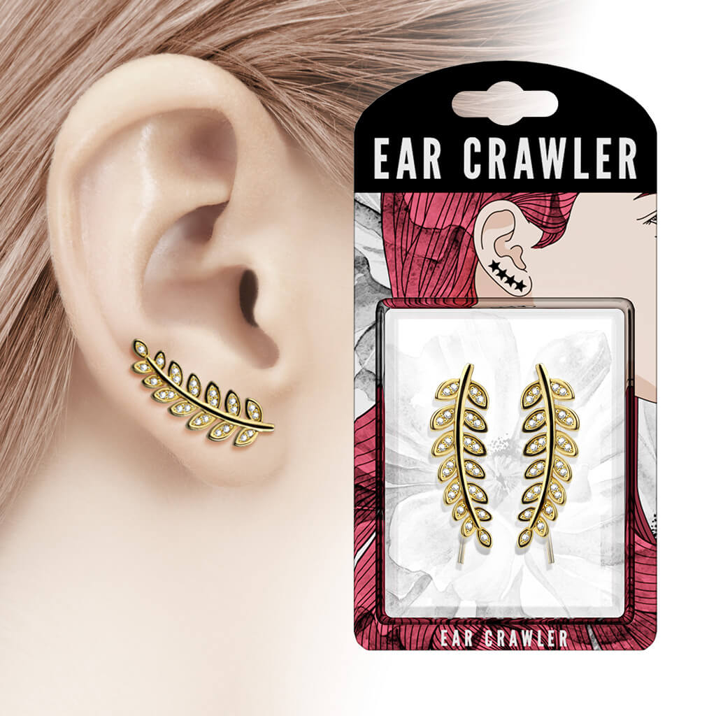 Ear crawler  liście cyrkonia srebrny