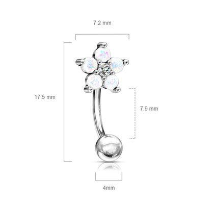 Eyebrow Piercing Flower Silver Zirconia