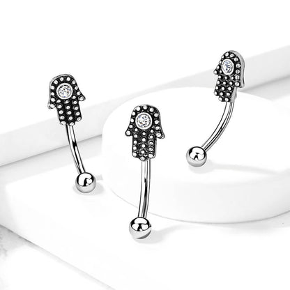 Piercing Sopracciglio Hamsa d´argento con zirconi