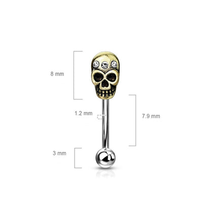 Augenbrauenpiercing Totenkopf Silber Gold Zirkonia