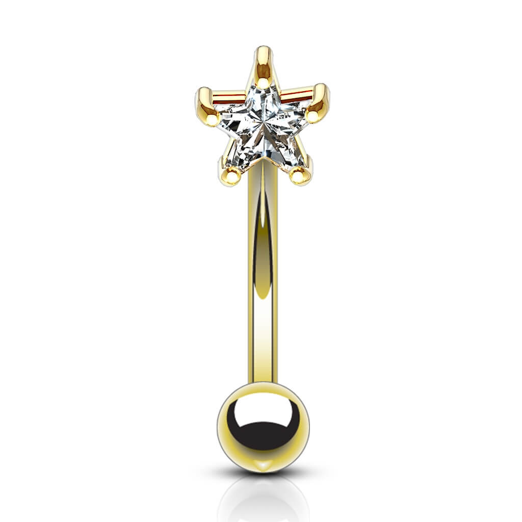 Solid Gold 14 Carat Eyebrow Piercing Star Zirconia