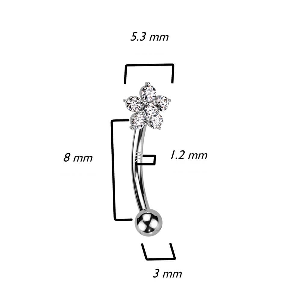 Oro 14kt Ceja Circonita Flor