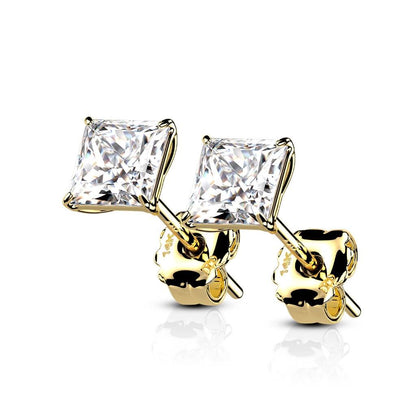 Or 14kt Bouton d'Oreille Zircone carrée