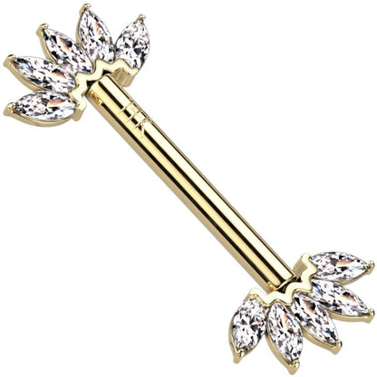 Oro 14 kt Piercing Capezzolo 5 Zirconi marquise  Push-In