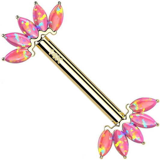 Solid Gold 14 Carat Nipple Piercing 5 Marquise Opal Push-In