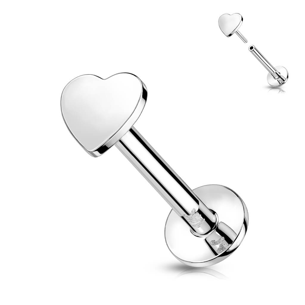 Oro 14kt Corazón Plana Push In Labret