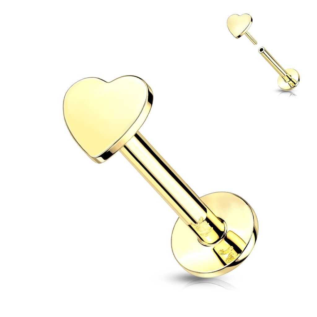 Oro 14kt Corazón Plana Push In Labret