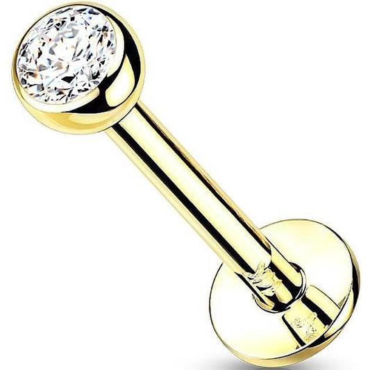 Oro 14kt Bola plana Circonita Push In Labret