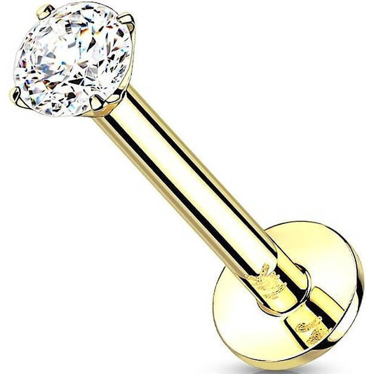 Or 14kt Labret Zircone Ronde Enfoncer