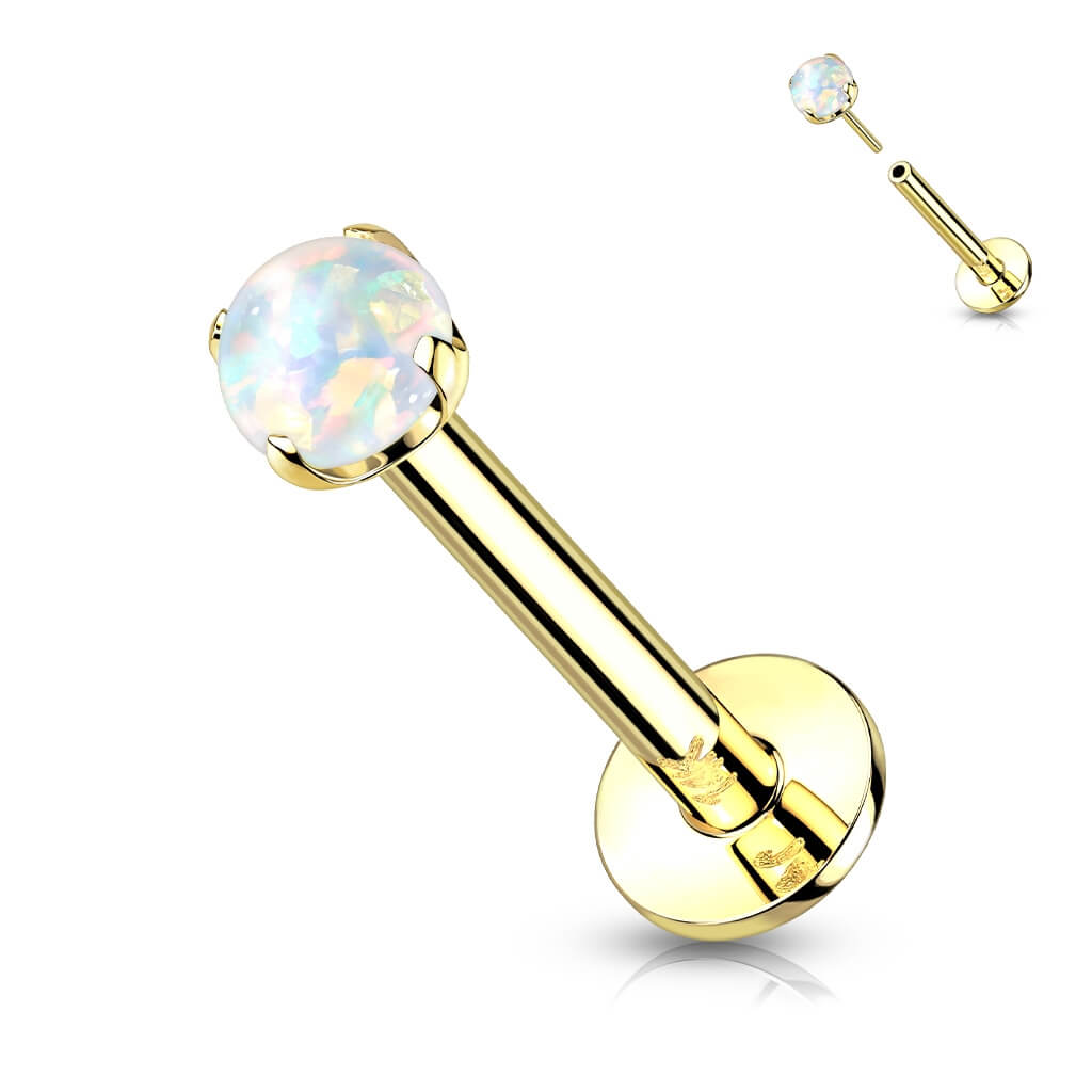 Solid Gold 14 Carat Labret Round Opal Push-In