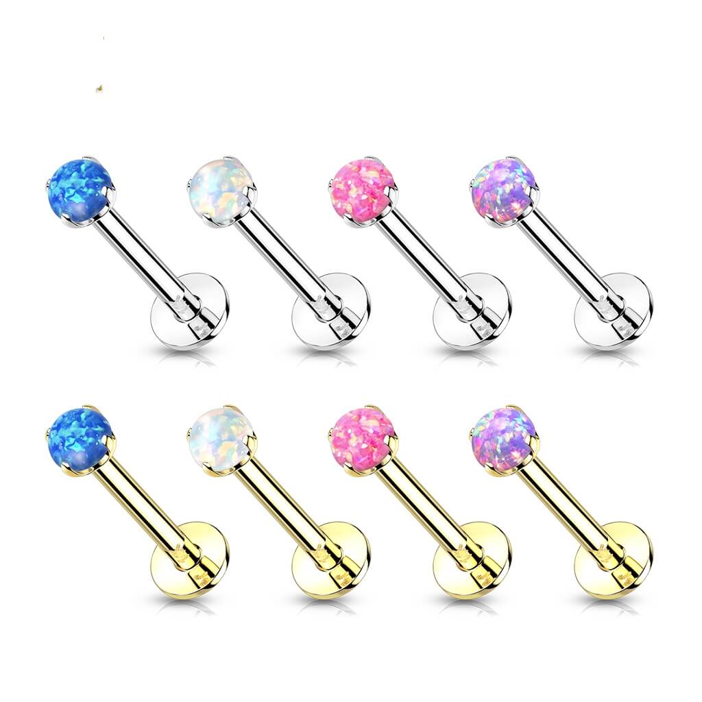 Or 14kt Labret Opale Ronde Enfoncer