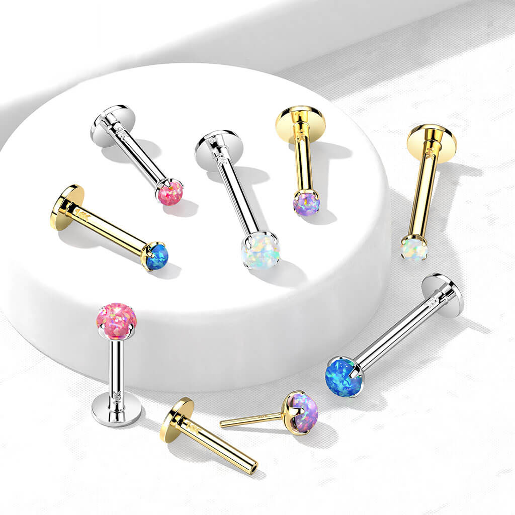 Or 14kt Labret Opale Ronde Enfoncer