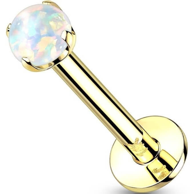 Solid Gold 14 Carat Labret Round Opal Push-In