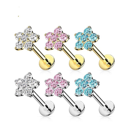 14 Karat Gold Labret Blume Zirkonia Gelbgold Weißgold Push-In