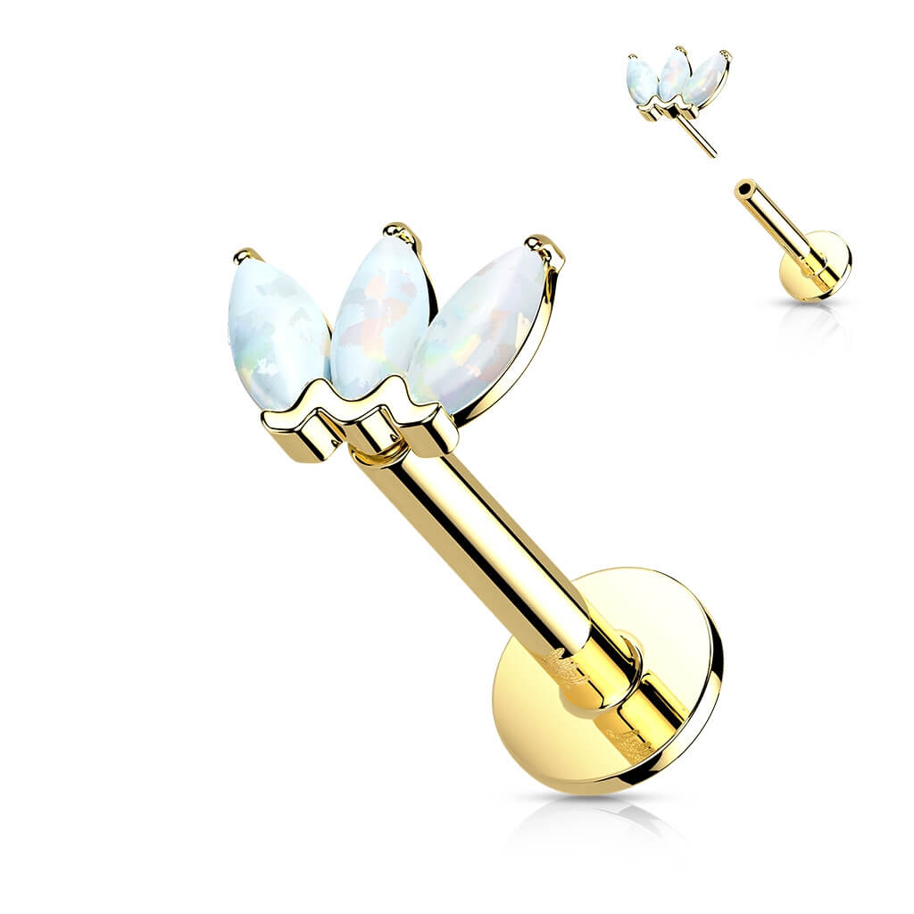 14 Karat Gold Labret Marquise Schliff 3 Opal Gelbgold Weißgold Push-In