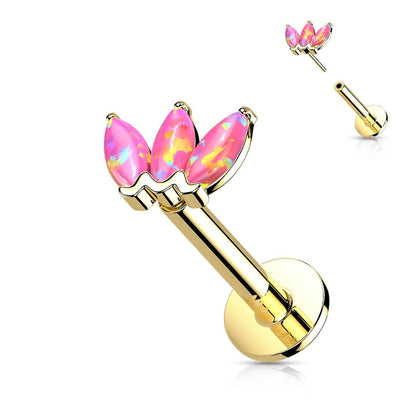 14 Karat Gold Labret Marquise Schliff 3 Opal Gelbgold Weißgold Push-In