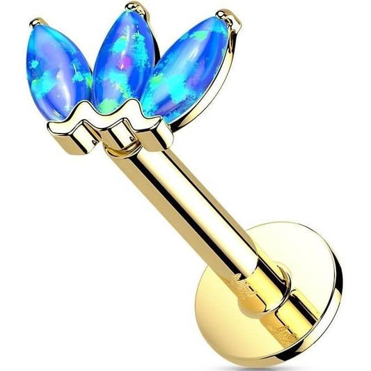 14 Karat Gold Labret Marquise Schliff 3 Opal Gelbgold Weißgold Push-In