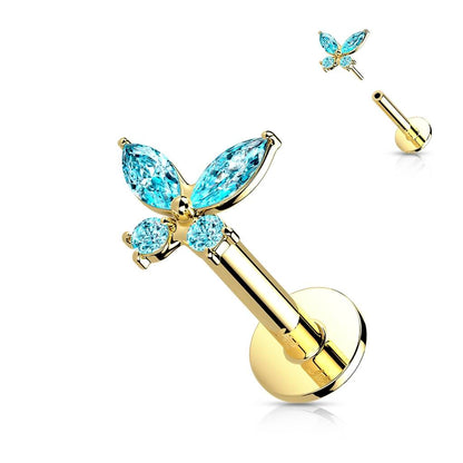 Or 14kt Labret Papillon Zircone Enfoncer