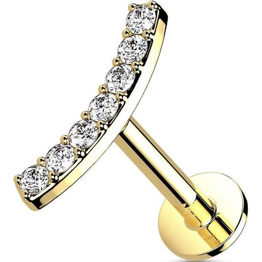 Or 14kt Labret Barre Courbée Zircone Enfoncer