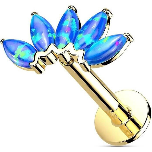 Solid Gold 14 Carat Labret Marquise 5 Opal Push-In