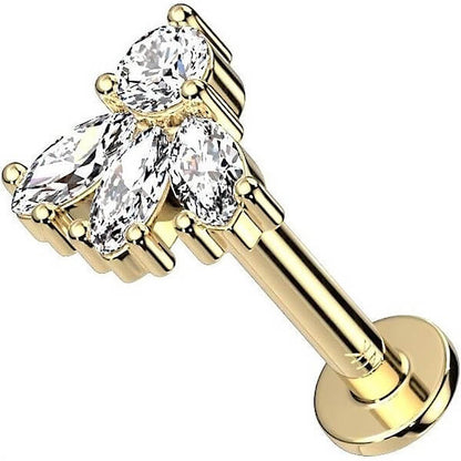 Or 14kt Labret Marquise 3 Zircone Enfoncer