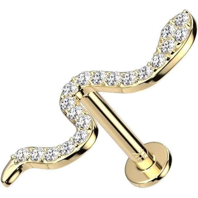 Or 14kt Labret Serpent Zircone Enfoncer