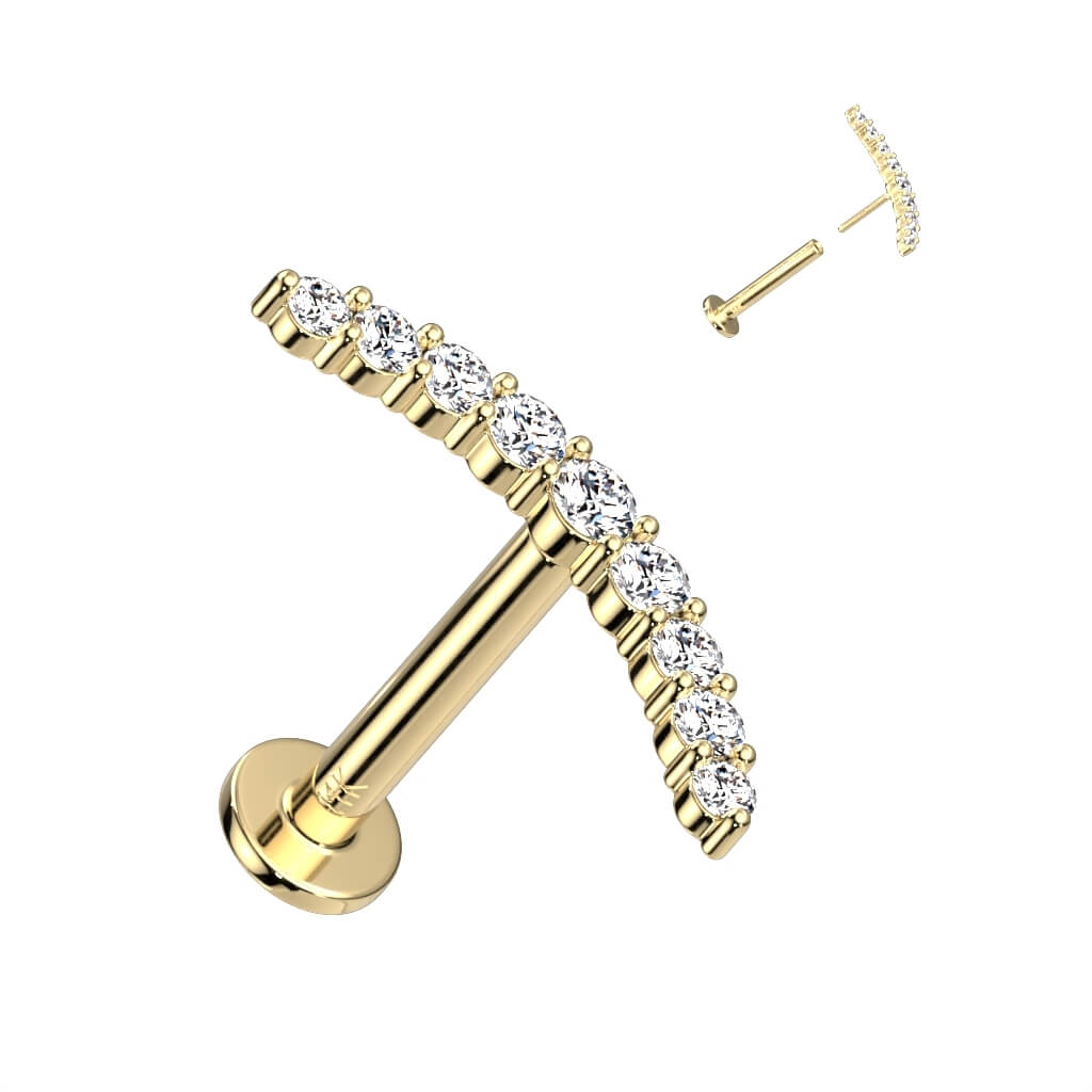 14 Karat Gold Labret Bogenform Zirkonia Gelbgold Weißgold Push-In