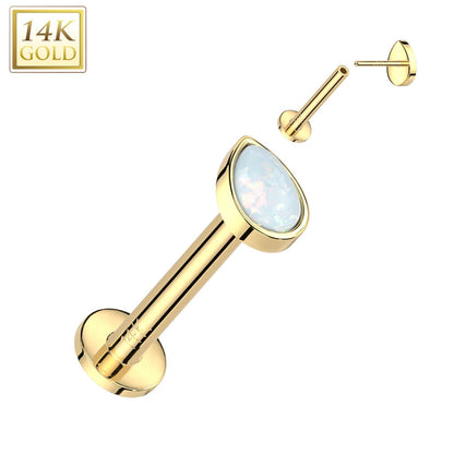 14 Karat Gold Labret Tropfen Opal Push-In