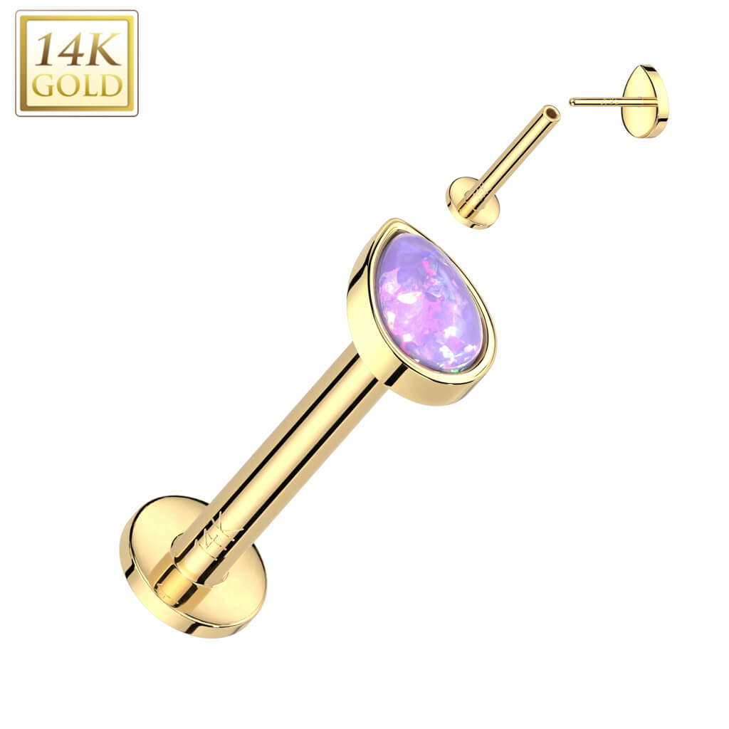 Oro 14kt Gota de Ópalo Push In Labret