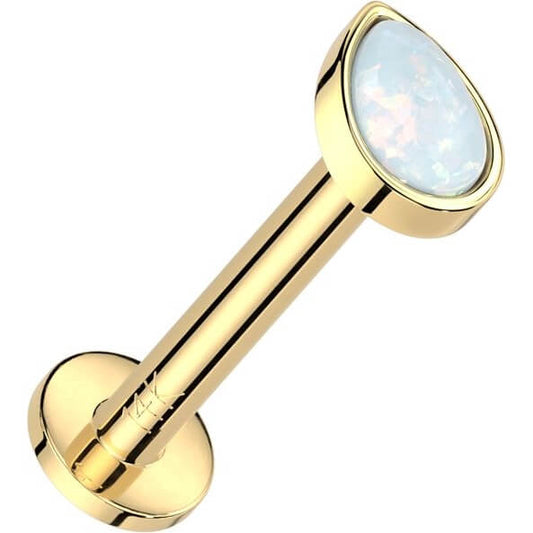 Oro 14kt Gota de Ópalo Push In Labret