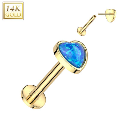 14 Karat Gold Labret Herz Opal Push-In