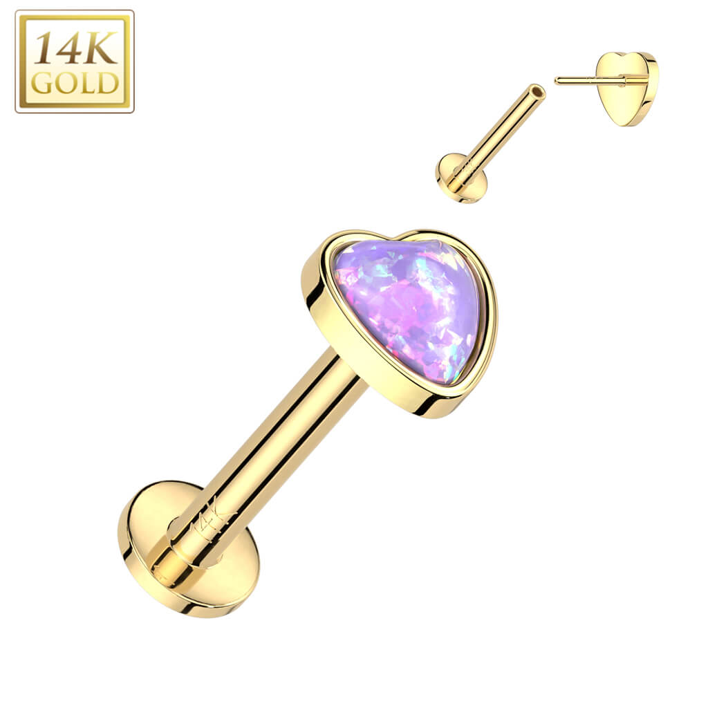 14 Karat Gold Labret Herz Opal Push-In