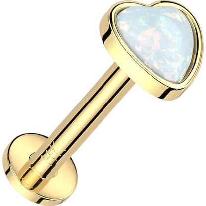 Or 14kt Labret Opale Coeur Enfoncer