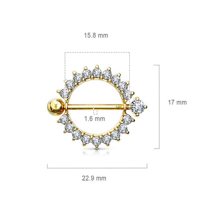 Solid Gold 14 Carat Nipple Piercing Sun Zirconia