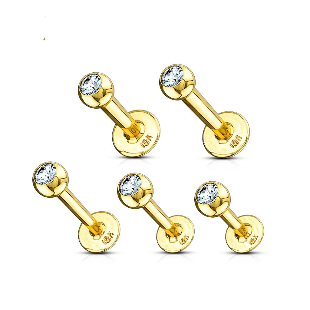 Oro 14 kt Labret Sfera con zircone 