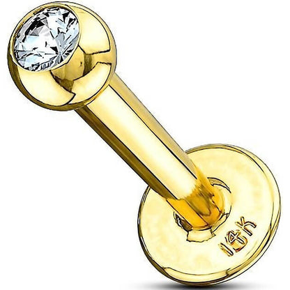 Solid Gold 14 Carat Labret Ball Zirconia