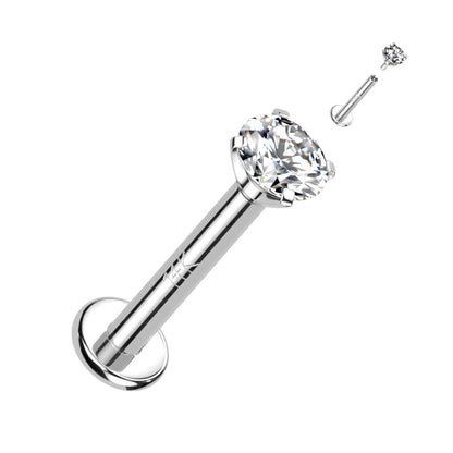 Or 14kt Labret Zircone Filetage Interne