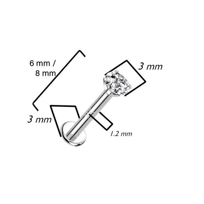 Solid Gold 14 Carat Labret Zirconia Internally Threaded