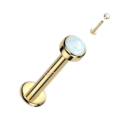 Złoto 585 labret opal gwint wewnętrzny