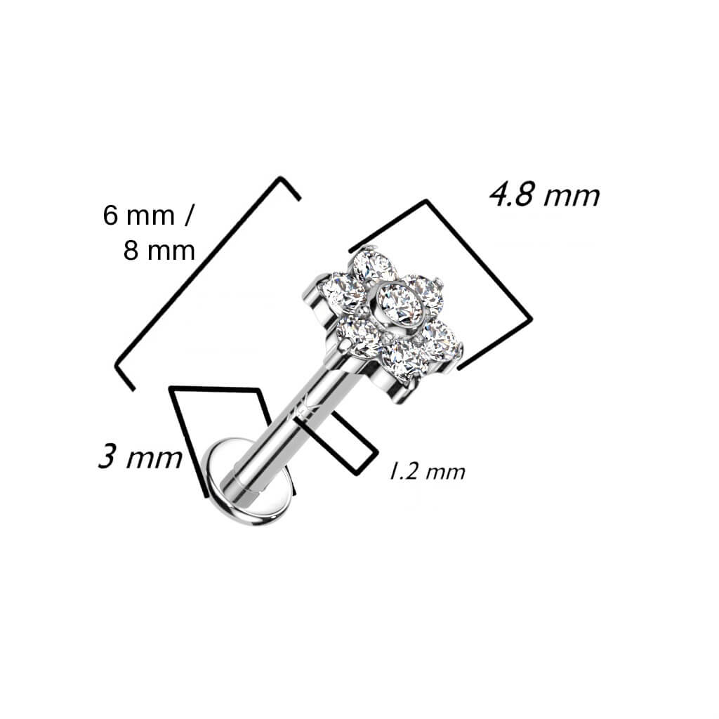 Oro 14kt Ópalo Circonita flor Rosca interna Labret