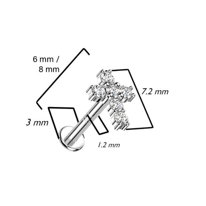 Solid Gold 14 Carat Labret Cross Zirconia Internally Threaded