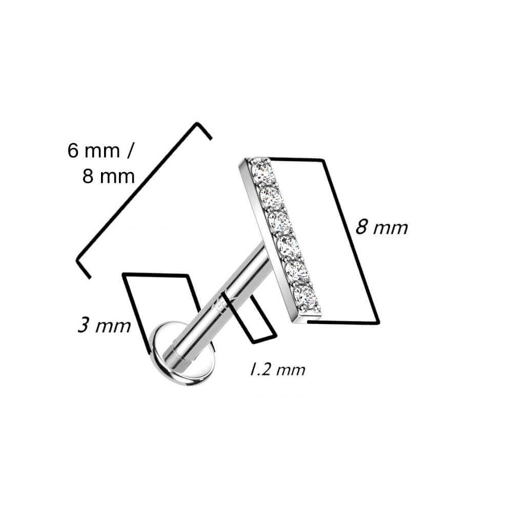 Złoto 585 labret słupek z cyrkoniami  gwint wewnętrzny